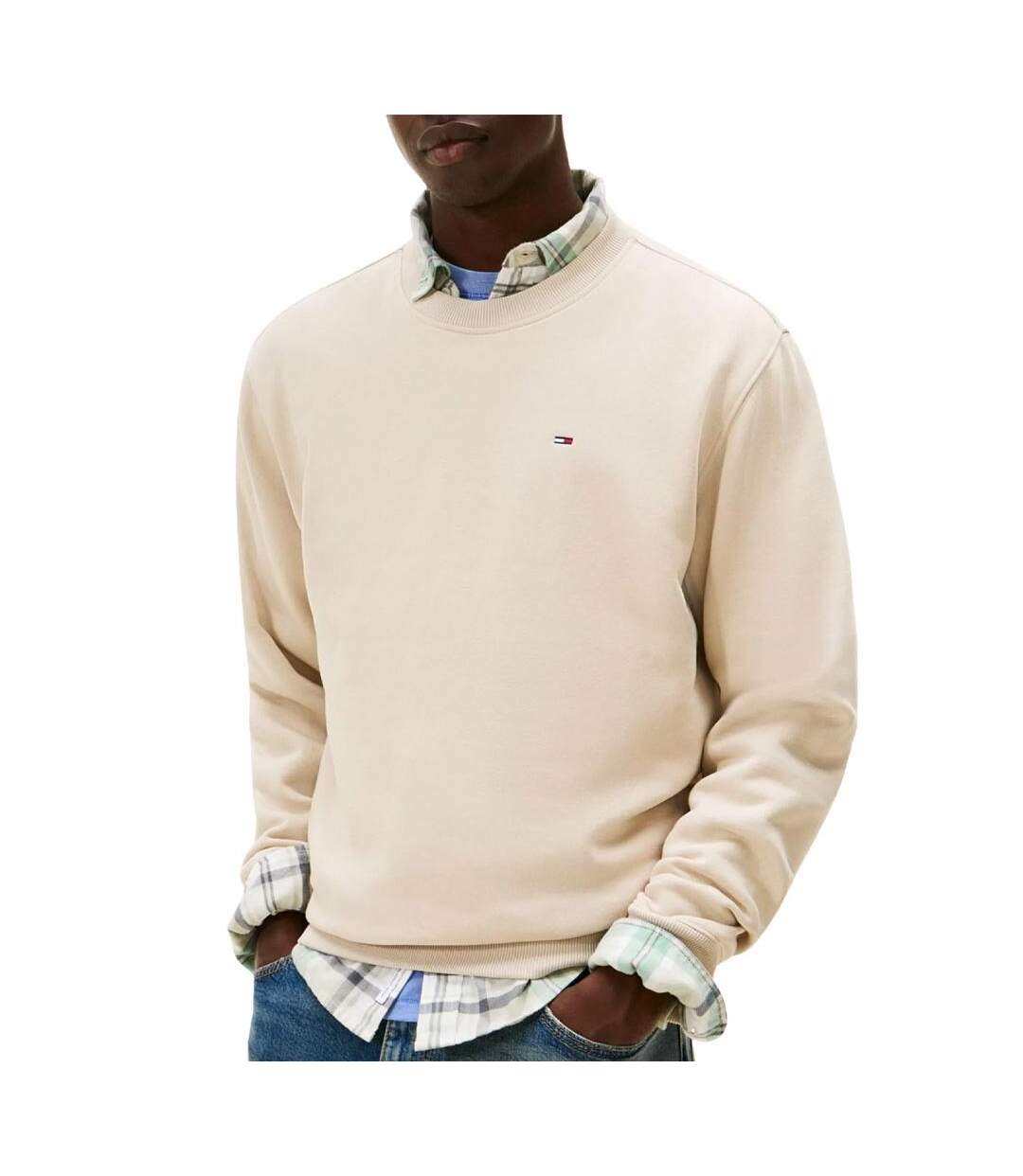 Sweat beige homme tommy hilfiger reg flag crews 26-1