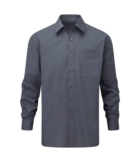 Russell Collection Mens Long Sleeve Easy Care Poplin Shirt (Convoy Gray)