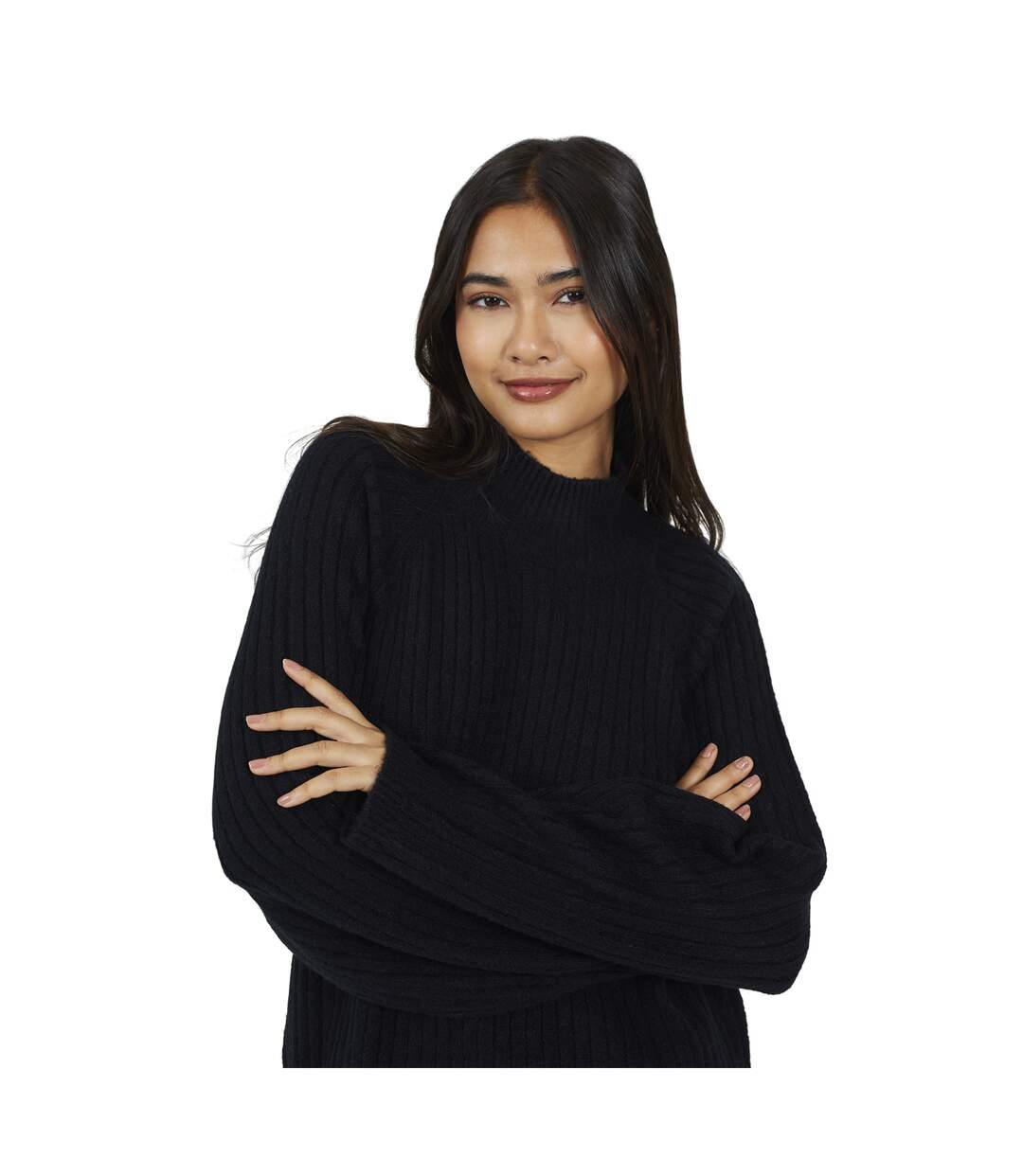 Womens/ladies Mossy Yarn Turtle Neck Jumper Black Brave Soul-3