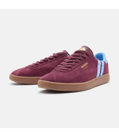 Mens Monaco Suede Cupsole Trainers Burgundy Sky Blue Patrick