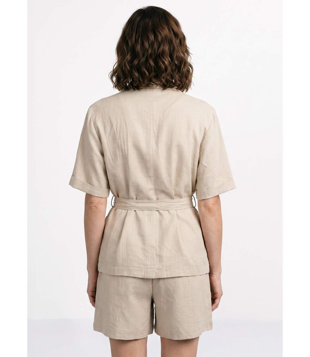 Veste ceinturée manches courtes avec lin-2