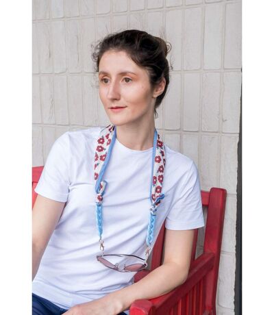 White Floral Print Cotton Scarf Reading Detachable EyeGlass Chain Lanyard Holder