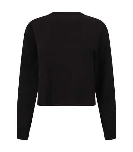 SF Womens/Ladies Slounge Cropped Sweatshirt (Black)