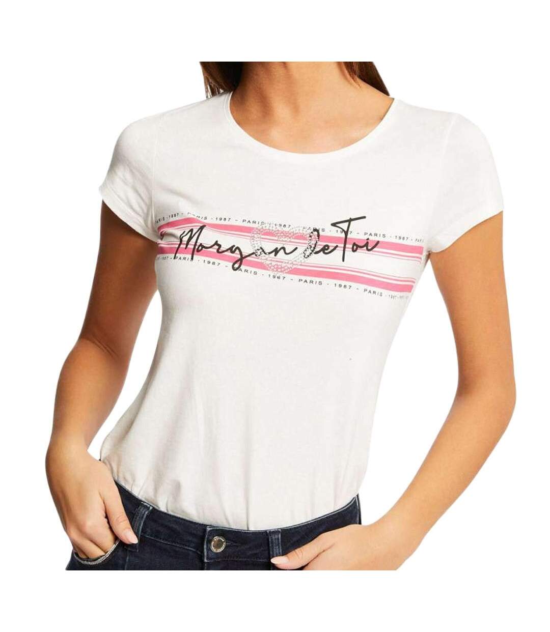 T-shirt Blanc/Rose Femme Morgan Dtoi - L-1