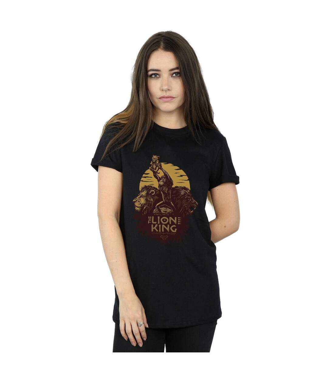Disney Womens/Ladies The Lion King Movie Sunrise Collage Cotton Boyfriend T-Shirt (Noir) - UTBI29203-2
