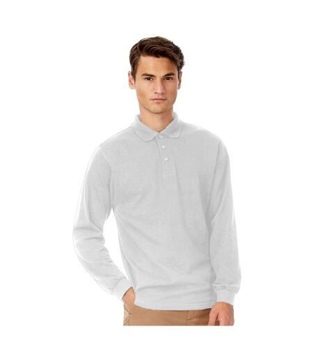 B&C Mens Safran Long Sleeve Cotton Polo Shirt (White)