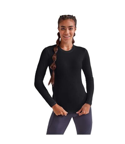 Womens/ladies Long Sleeve Performance T-shirt Black TriDri