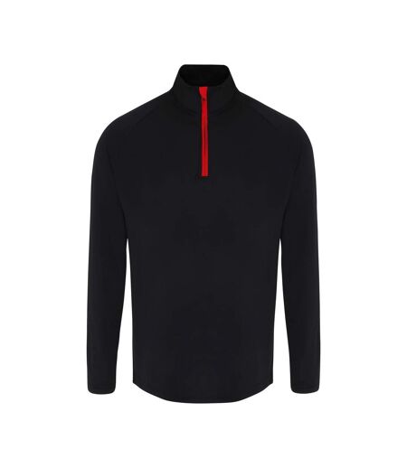TriDri Mens Long Sleeve Performance Quarter Zip Top (Black/Red) - UTRW6549