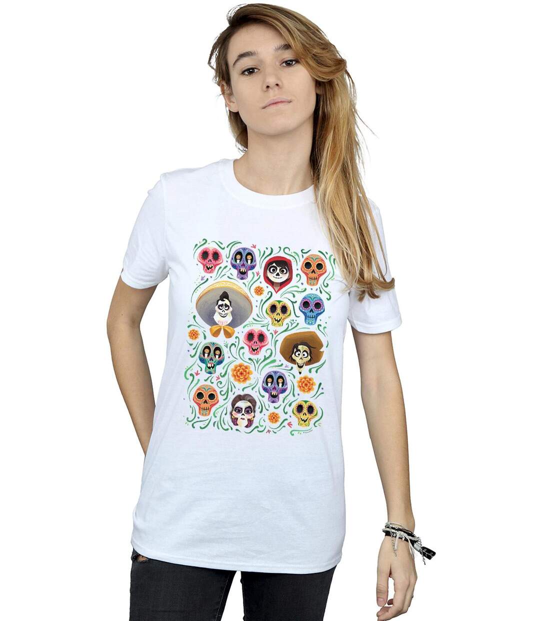 Disney - T-shirt COCO HEADS PATTERN - Femme (Blanc) - UTBI16522-2
