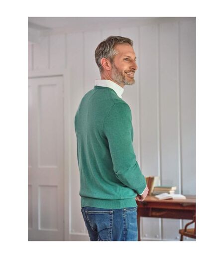Mens Cashmere V Neck Jumper Dark Mint Marl WoolOvers
