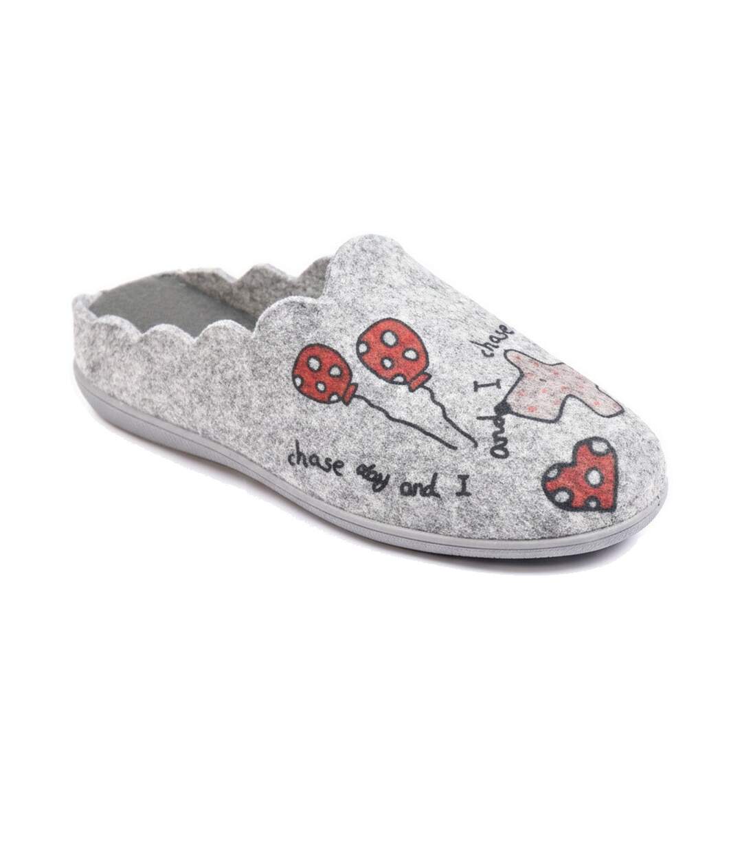 OZABI Pantoufles Ouvertes Femme, Feutrine Imprimée, Col Festonné-1