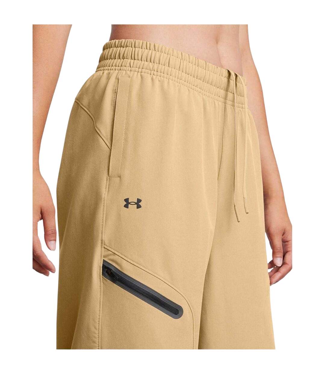 Womens/ladies Unstoppable Woven Zip Pocket Relaxed Fit Joggers Brown Under Armour-3