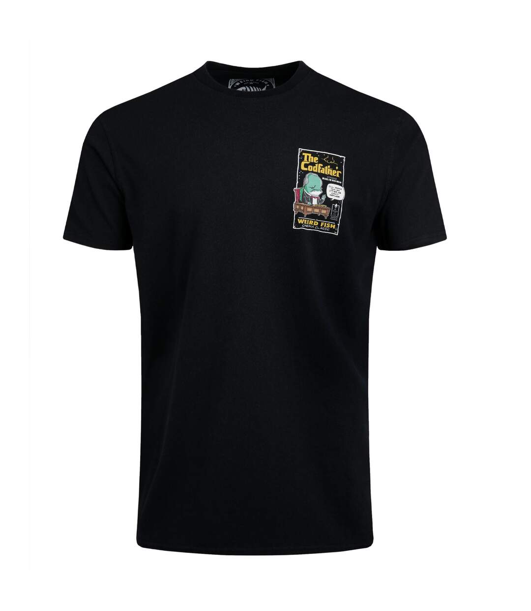 Mens codfather back print t-shirt black Weird Fish-1