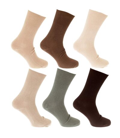 Mens Anti-Bacterial Bamboo Super Soft Work/Casual Non Elastic Top Socks (6 Pack) (Olive/Beige/Cream) - UTMB219