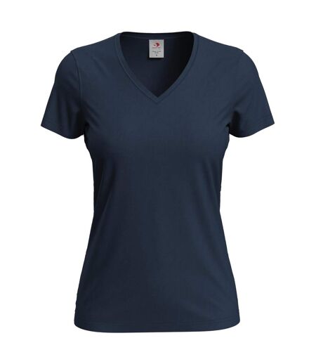 Womens/ladies Classic V Neck Tee Blue Midnight Stedman