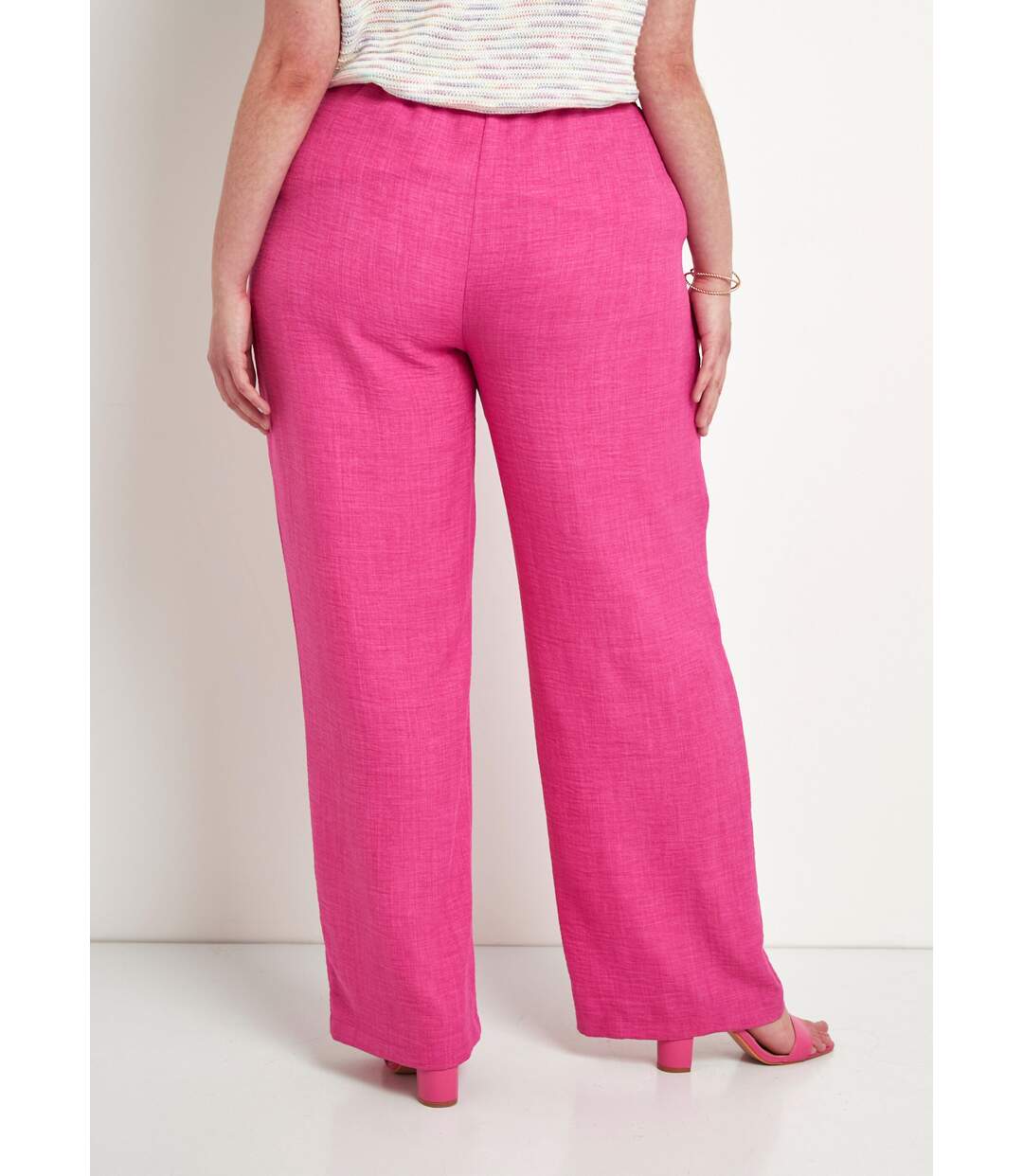 Pantalon large taille élastiquée aspect lin-2