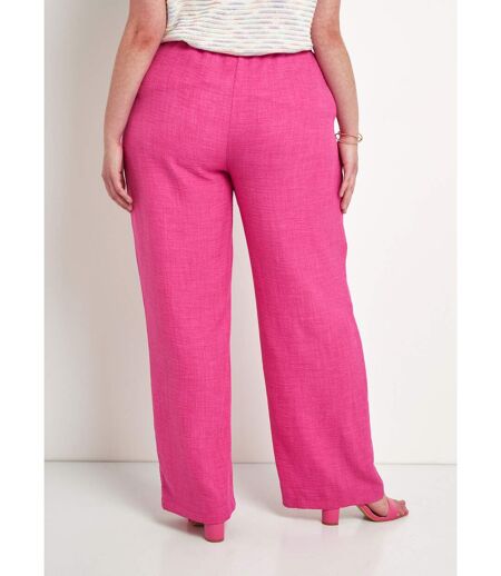 Pantalon large taille élastiquée aspect lin