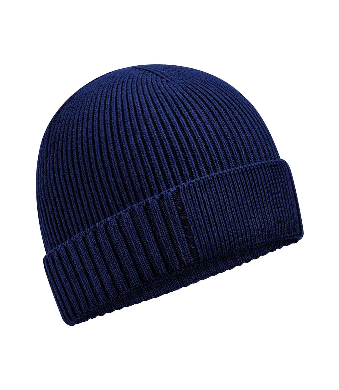 Unisex adult organic cotton engineered patch beanie oxford navy Beechfield-1