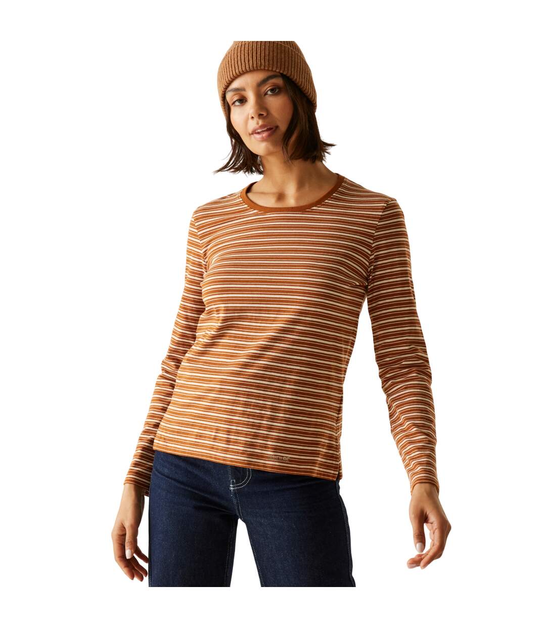 T-shirt Manches Longues Motif/style À Rayures Federica Femme Marron Vanille Clair Regatta-1