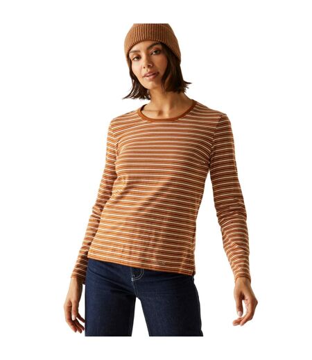 T-shirt Manches Longues Motif/style À Rayures Federica Femme Marron Vanille Clair Regatta