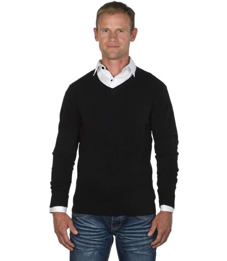 Pull chemise homme laine col V noir / blanc