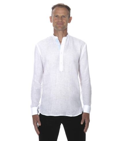 Chemise Lin Col Mao Blanche Manches Longues