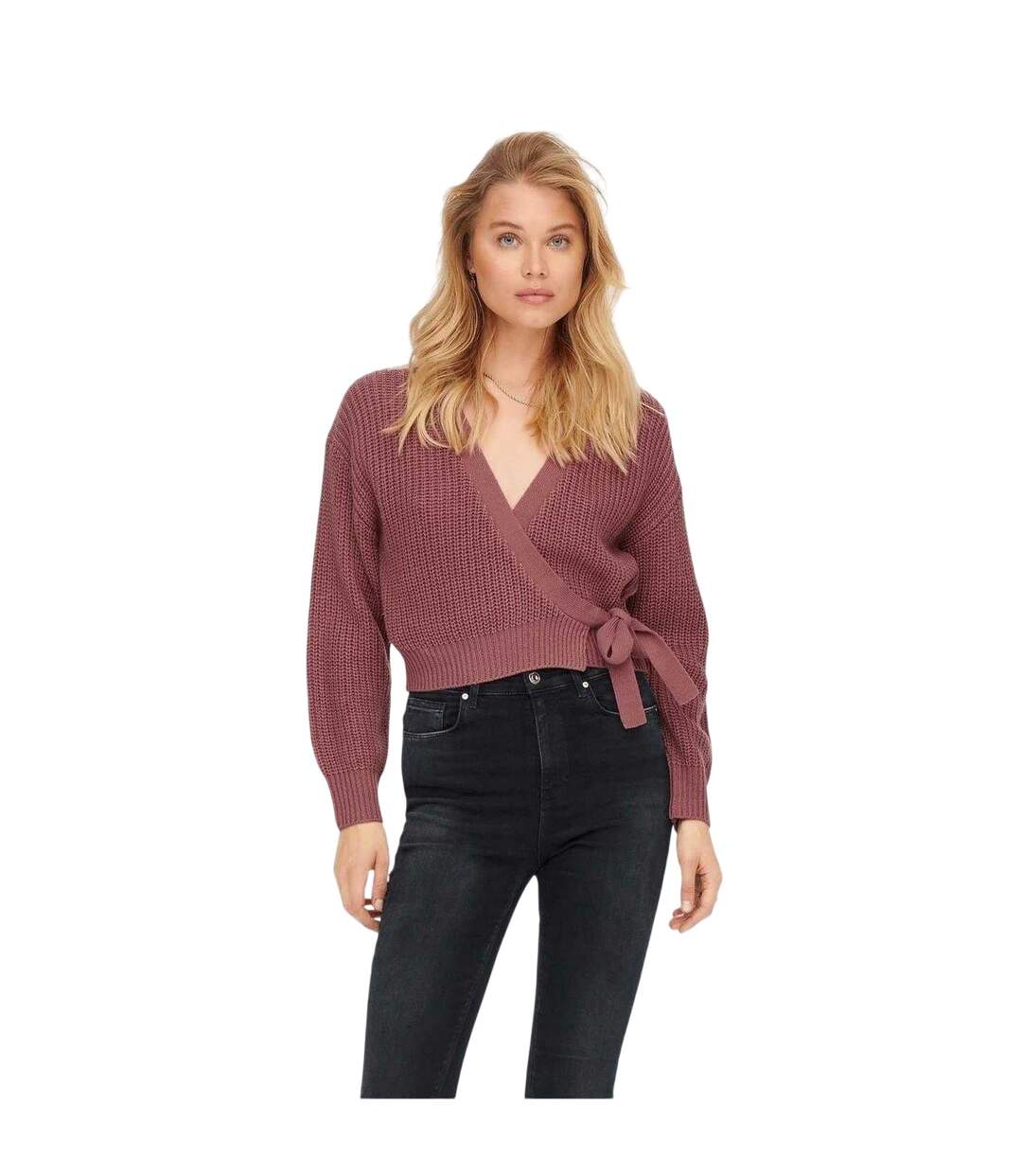Womens/ladies Cropped V Neck Cardigan Rose Only-2