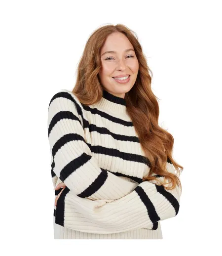 Womens/ladies Striped Mossy Yarn Jumper Cream Black Brave Soul
