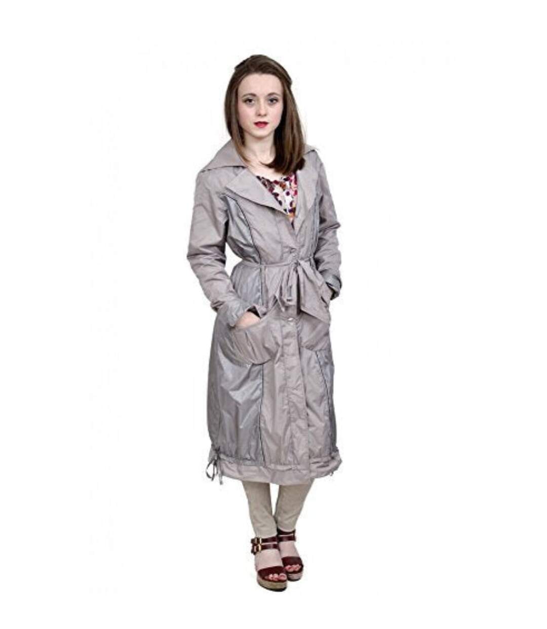 Manteau femme manchs longues nylon couleur gris-1