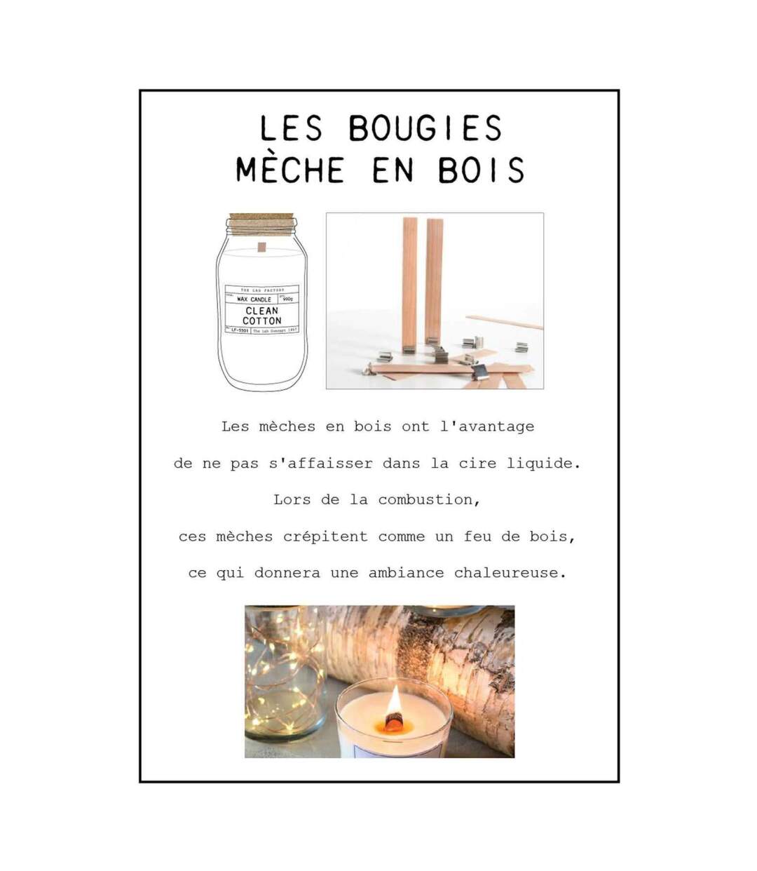 Bougie parfumée avec mèche en bois senteur fleur de coton 12 cm