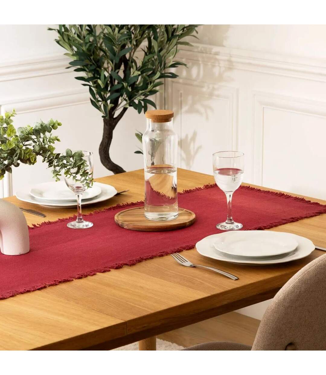 Chemin de Table Maha 38x140cm Rouge Grenat-4
