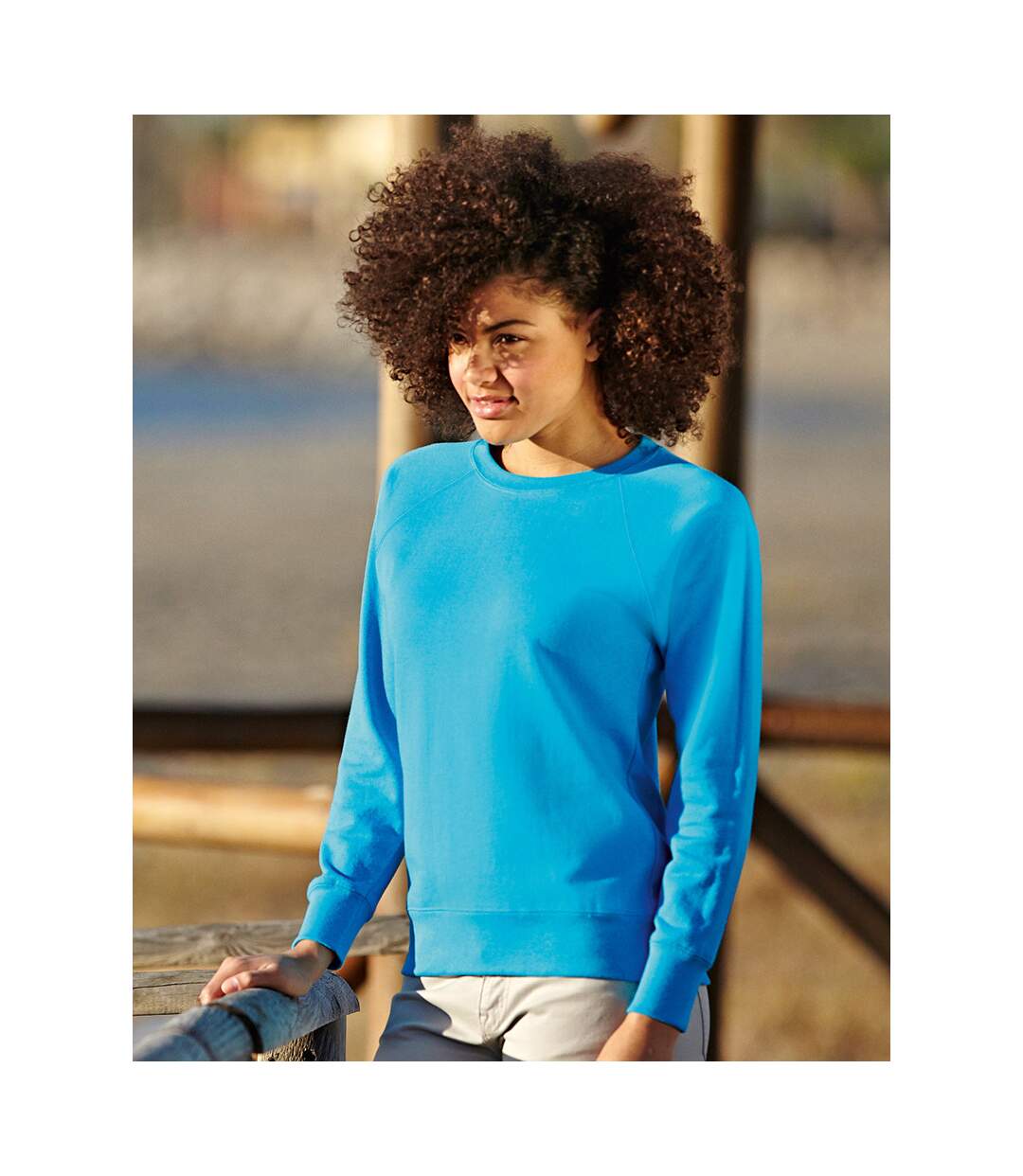 Sweatshirt à manches raglan femme bleu azur Fruit of the Loom