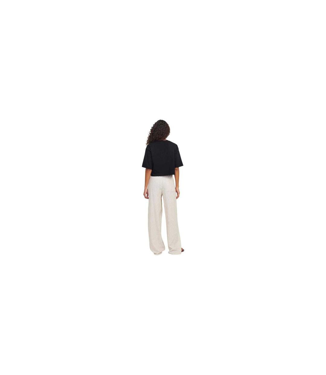 Womens/ladies Plain Round Neck Loose Fit Crop Top Black JJXX-1