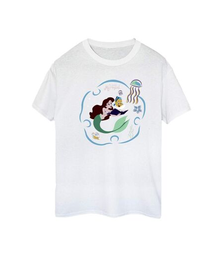 Disney Femme/Les femmes La petite sirène lisant un livre T-Shirt Boyfriend en coton (Blanc) - UTBI30983