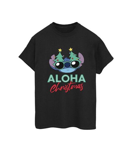 Disney Womens/Ladies Lilo And Stitch Christmas Tree Shades Coton Boyfriend T-Shirt (Noir) - UTBI29989