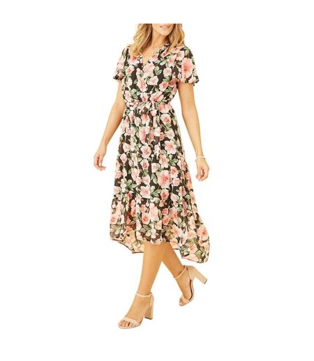 Womens/ladies Butterfly Sleeve Wrap Dress Black Mela London