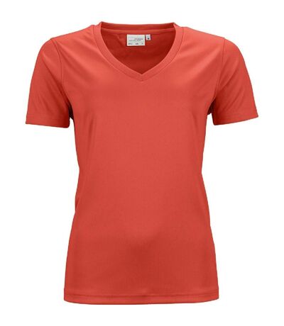 t-shirt respirant femme col V - running - JN735 - rouge grenadine