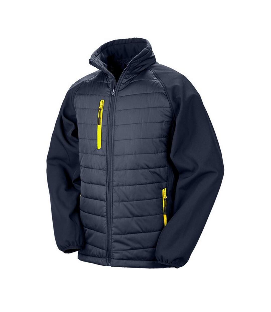 Unisex adult compass softshell padded jacket navy/yellow Result-1