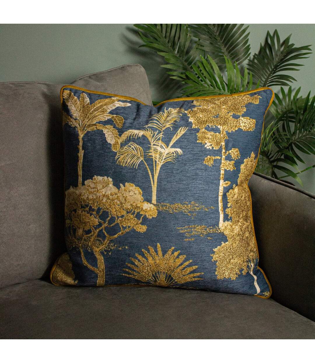 Arboretum cushion cover 50cm x 50cm blue/gold Paoletti