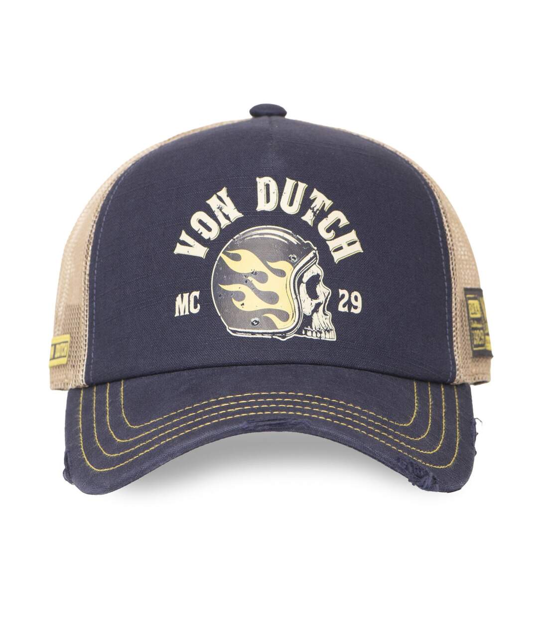 Casquette trucker avec filet effet usé avec print Crew Helmet Vondutch-2