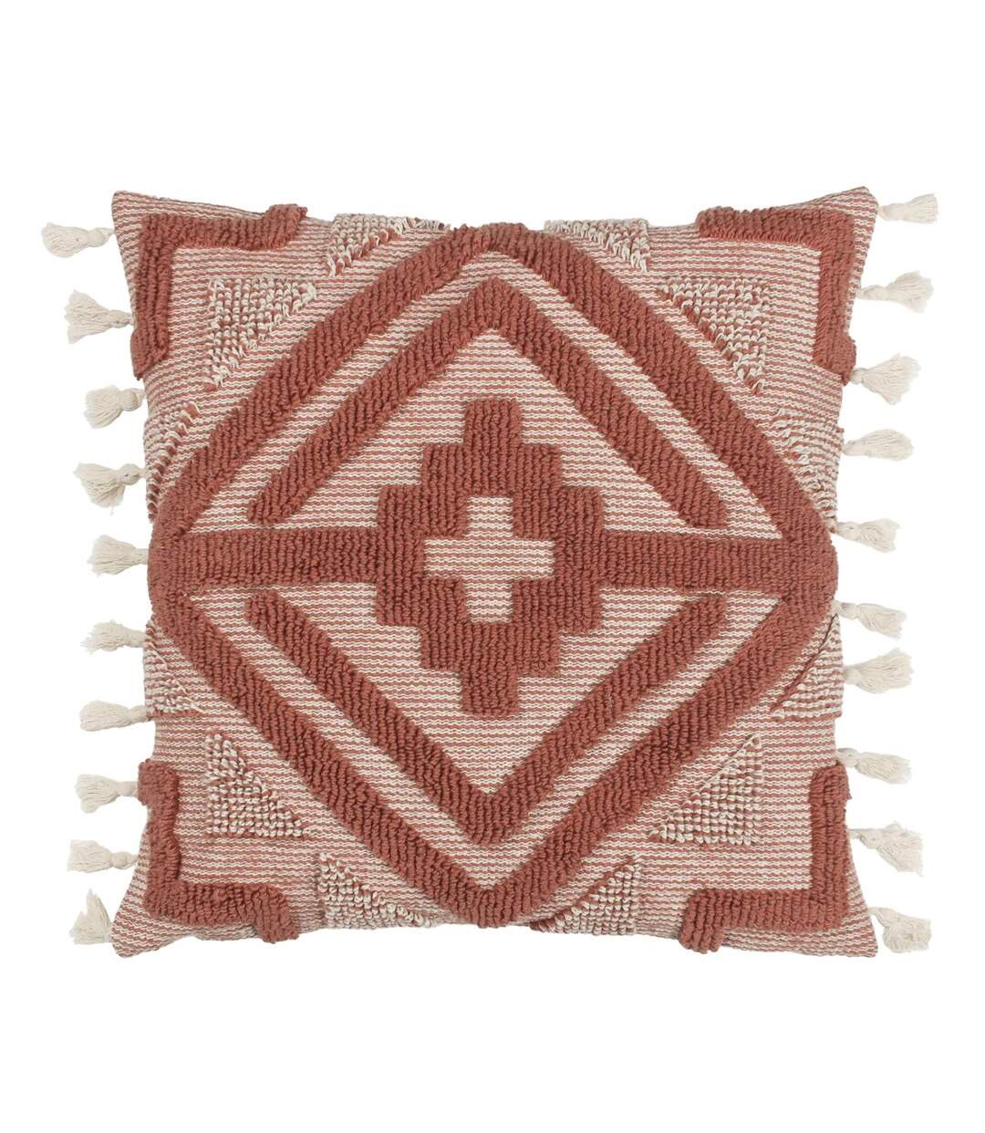 Kalai tufted tassel cushion cover 45cm x 45cm brick red Furn