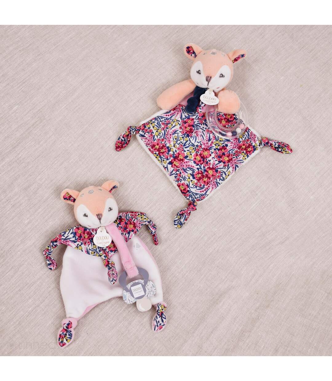 Ensemble balle sensorielle + doudou hochet polyester collection DUO BOH'AIME 2 pièces Faon-3