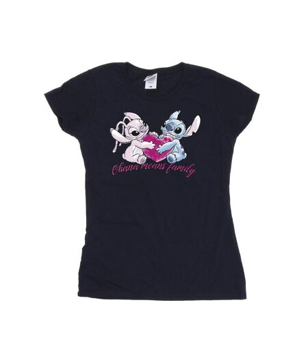 Disney T-shirt en coton Femmes/Ladies Lilo And Stitch Ohana Heart With Angel (Bleu marine) - UTBI25822