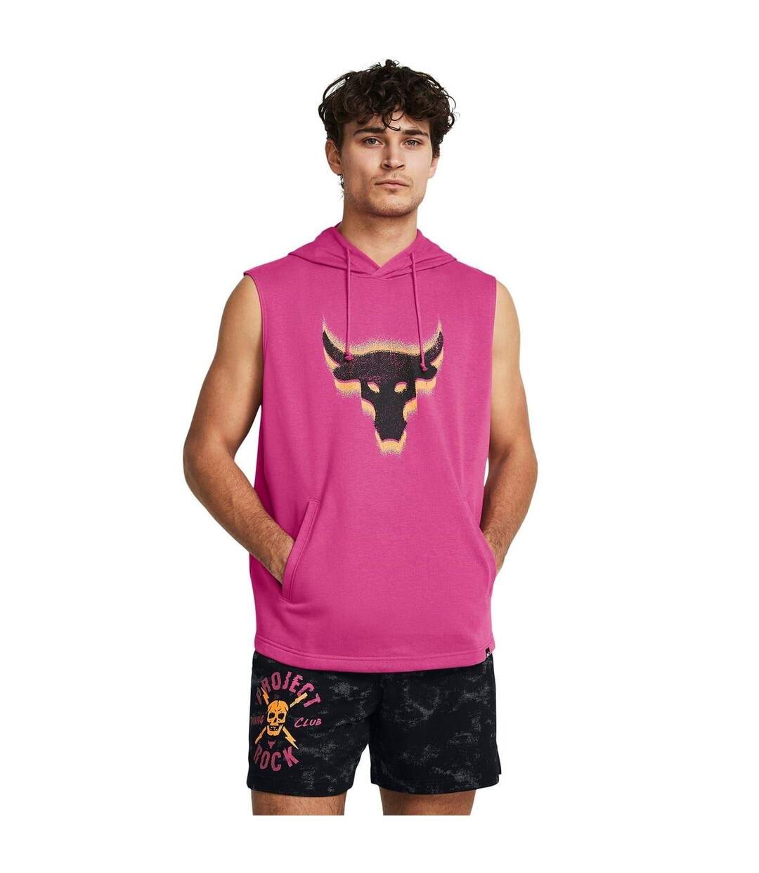 Sweat À Capuche Sans Manches Motif/style Tête De Taureau Homme Rose Under Armour-1