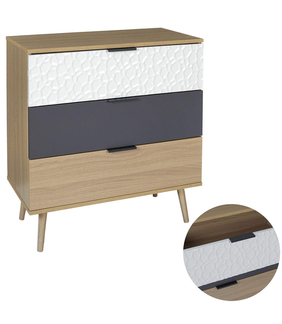 Commode 3 tiroirs modèle Sven - H. 80 cm. - Bois-3