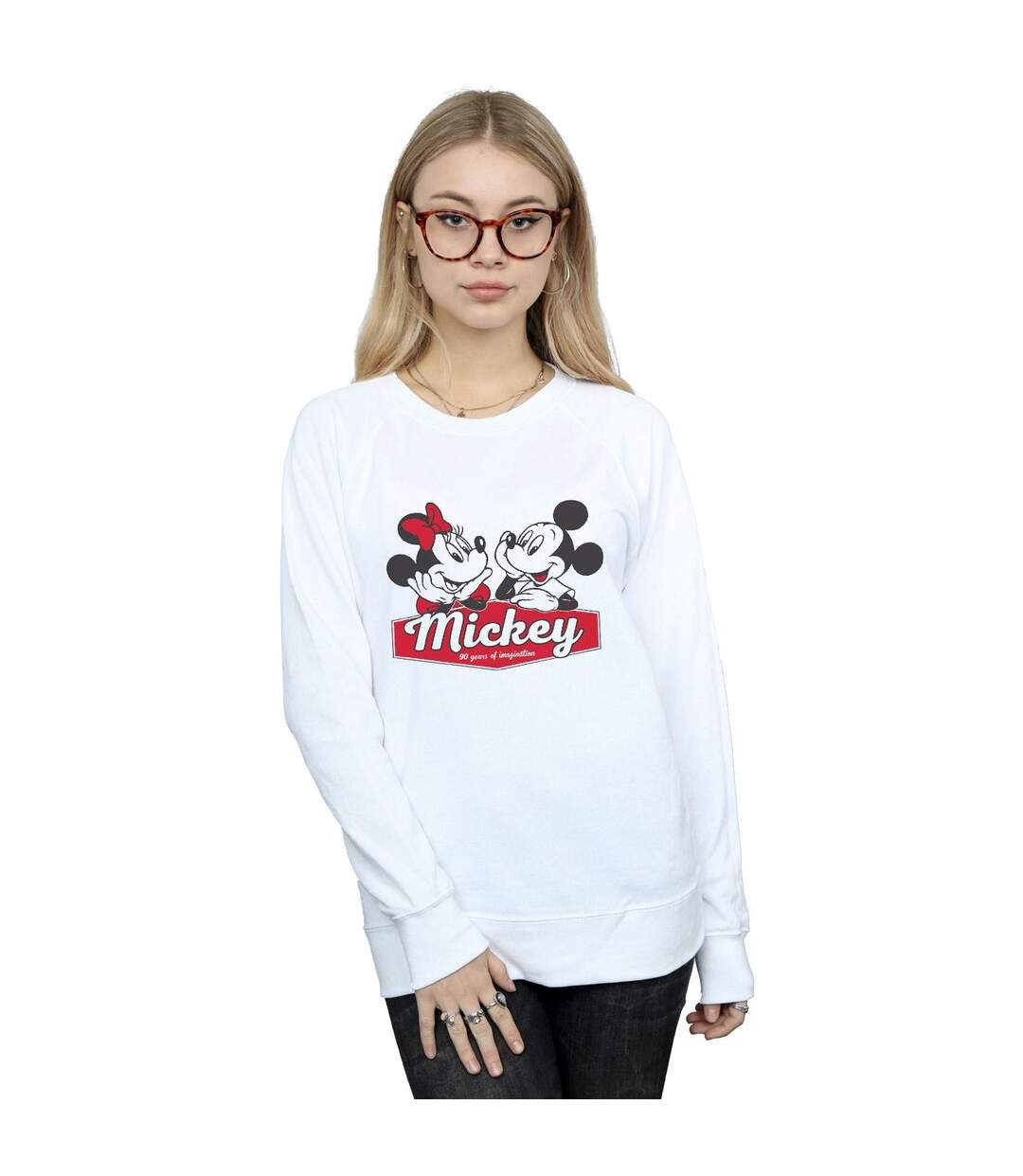 Disney Sweatshirt Womens/Ladies Mickie And Minnie 90 Years (Blanc) - UTBI28041-2