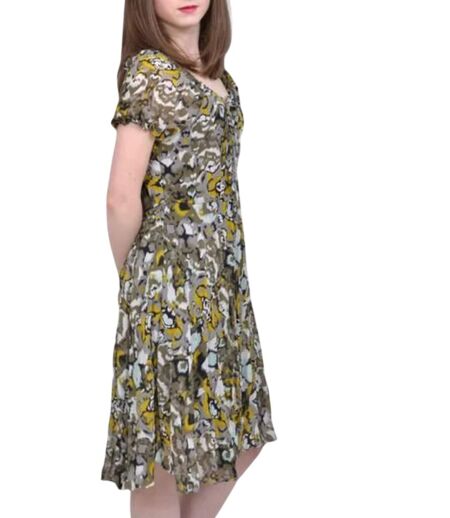 Robe femme manches courtes, imprimée kaki, longueur genoux - Original et féminine