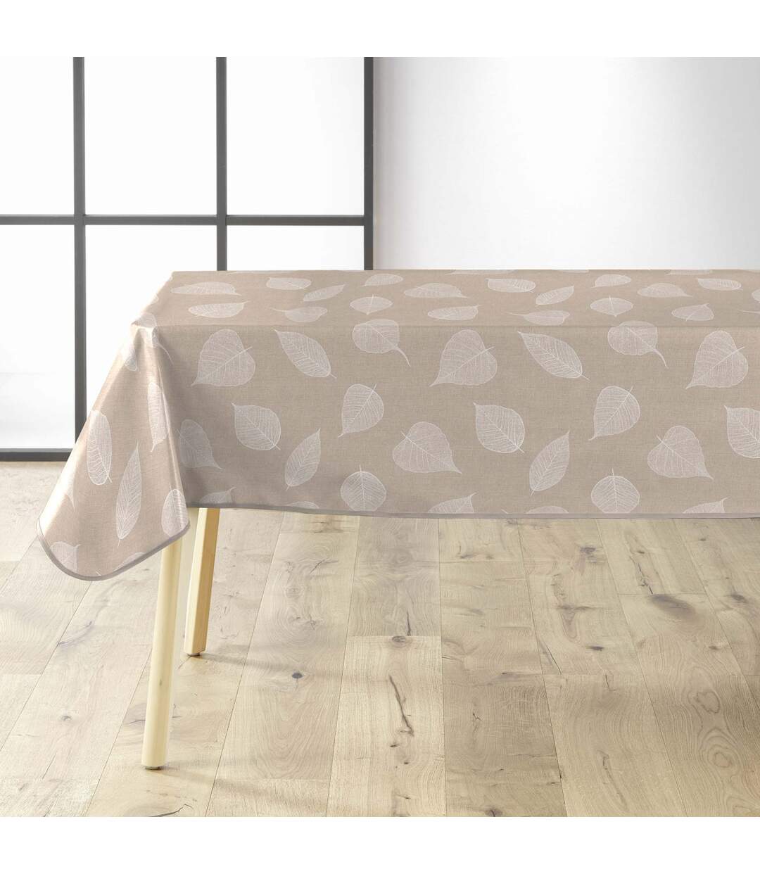Nappe Toile Cirée Feuillys 140x240cm Beige Lin & Blanc-1