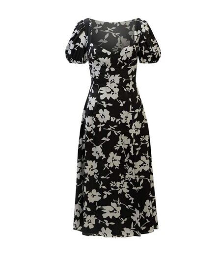 Robe Mi-longue Manches Bouffantes Motif/style Floral Gillian Femme Noir Blanc Bardot
