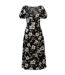 Robe Mi-longue Manches Bouffantes Motif/style Floral Gillian Femme Noir Blanc Bardot-2